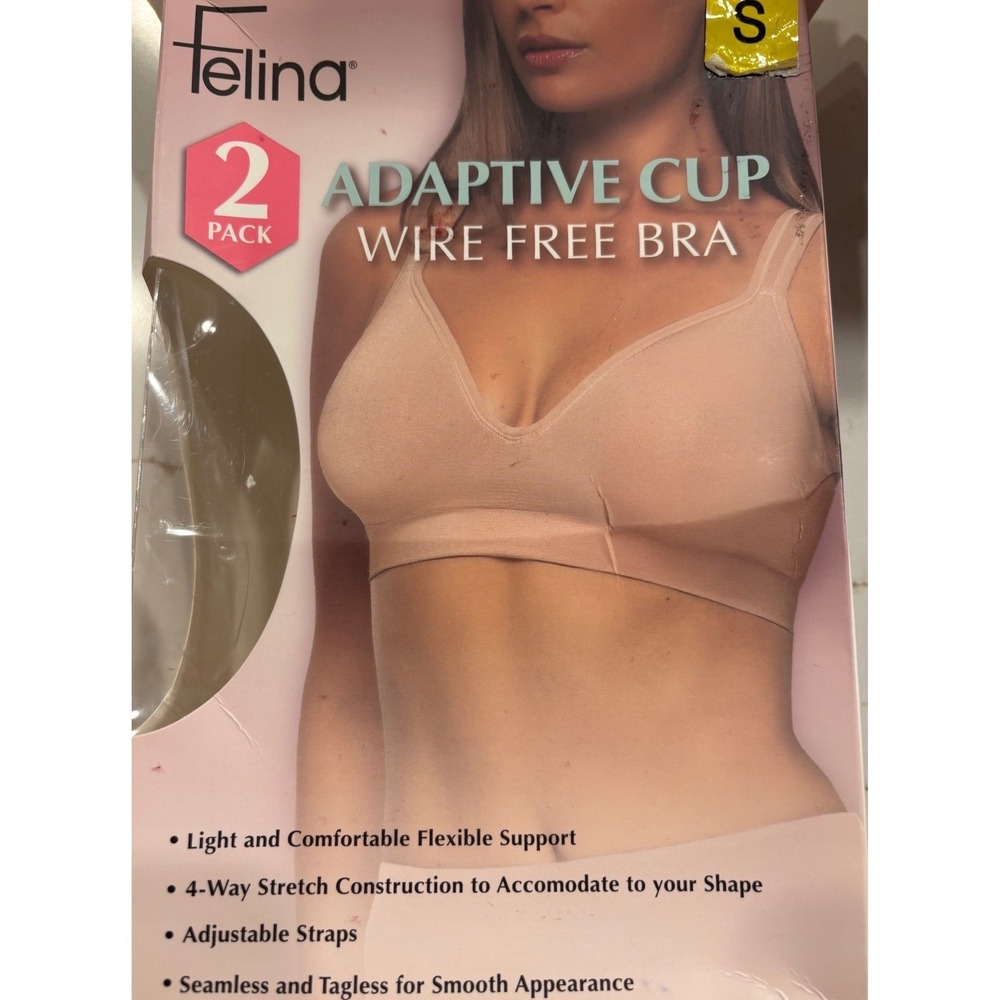 Felina 2 Pack Adaptive Cup Wire Free Bra Black Nude C6612 Small Womens - Picture 2 of 5